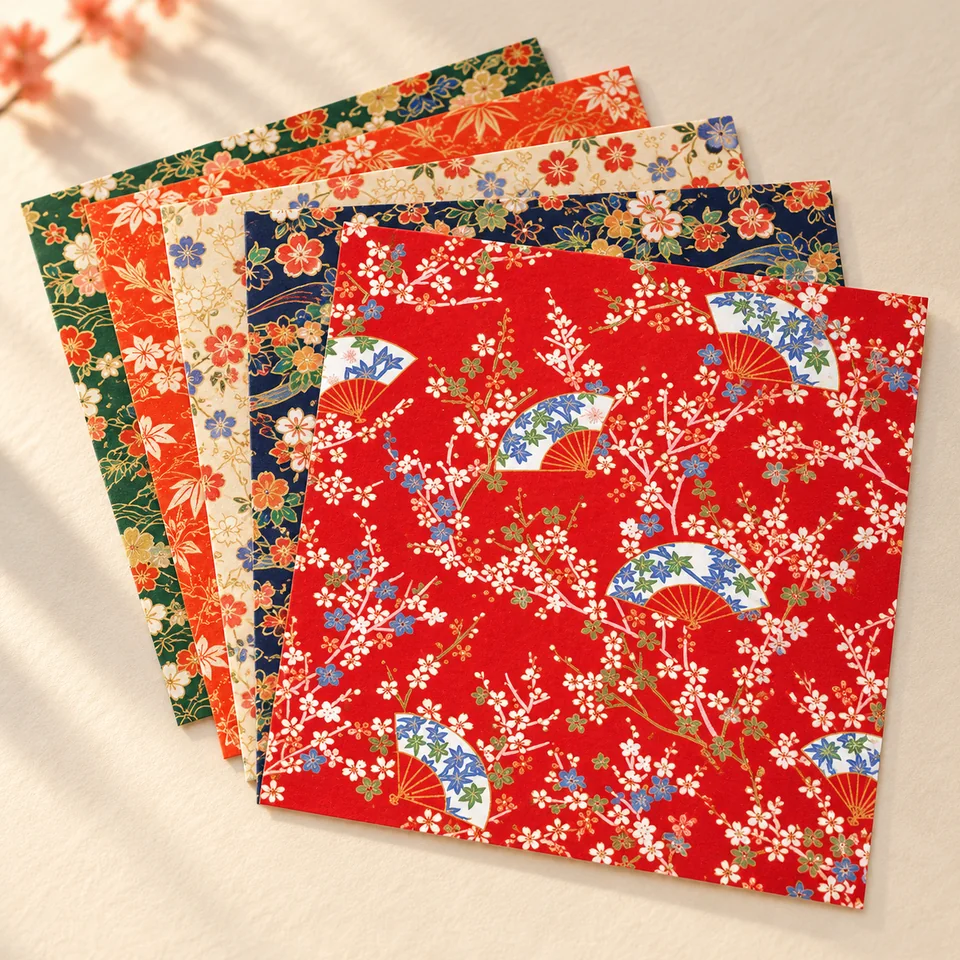 Showa Note — assortiment Yuzen et Mingei de ショウワノート(Showa Note), mise en situation dans un atelier de papier écru et corail
